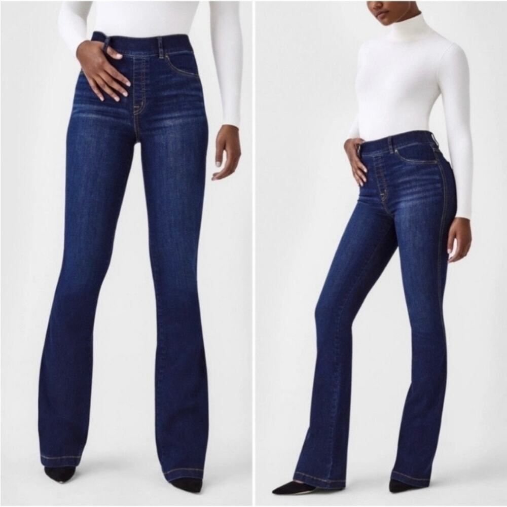 Spanx Midnight Shade Pull On Flare Jeans Sz.L